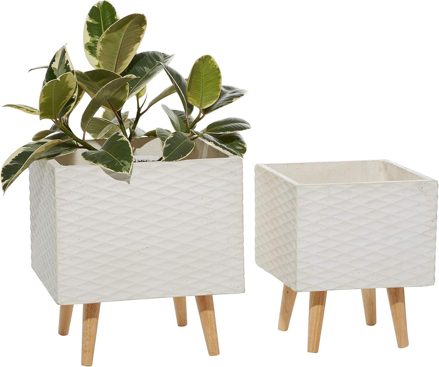 Set of 2 Textured Fiberclay Square Planters - Olivia & May