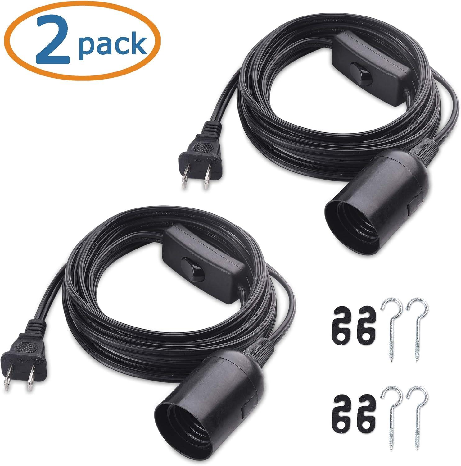 Black 15 ft Hanging Light Cord with Switch, 2-Pack