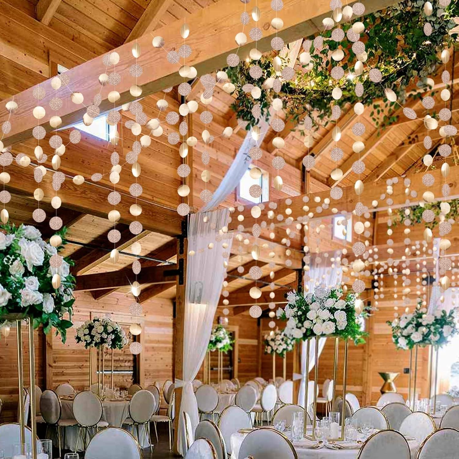 Decor365 Champagne Gold Birthday Decorations Glitter Gold Party Garland Decorations Circle Streamers Banner Backdrop Christmas New Year Eve NYE Anniversaries Bridal Graduations Parties Decor