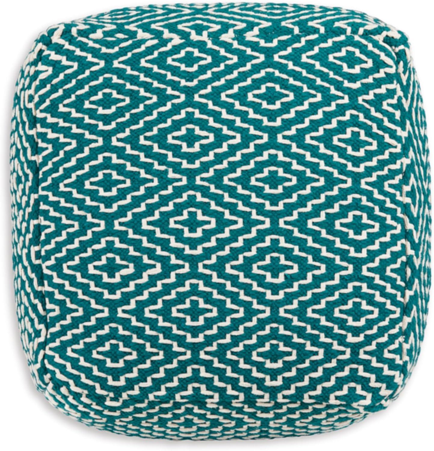 Handwoven Blue and White Geometric Pouf