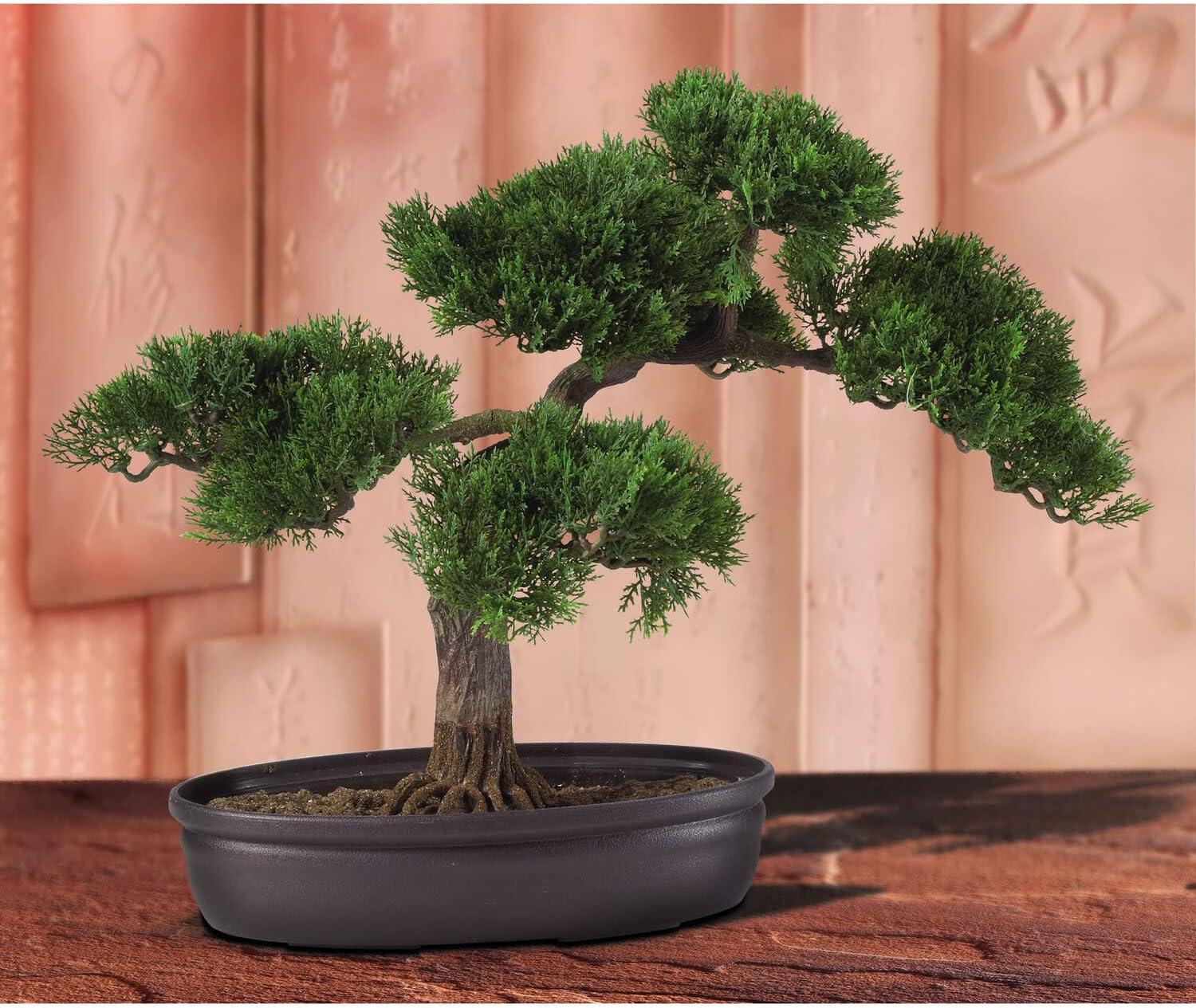 Nearly Natural 16-in Cedar Bonsai Silk Plant