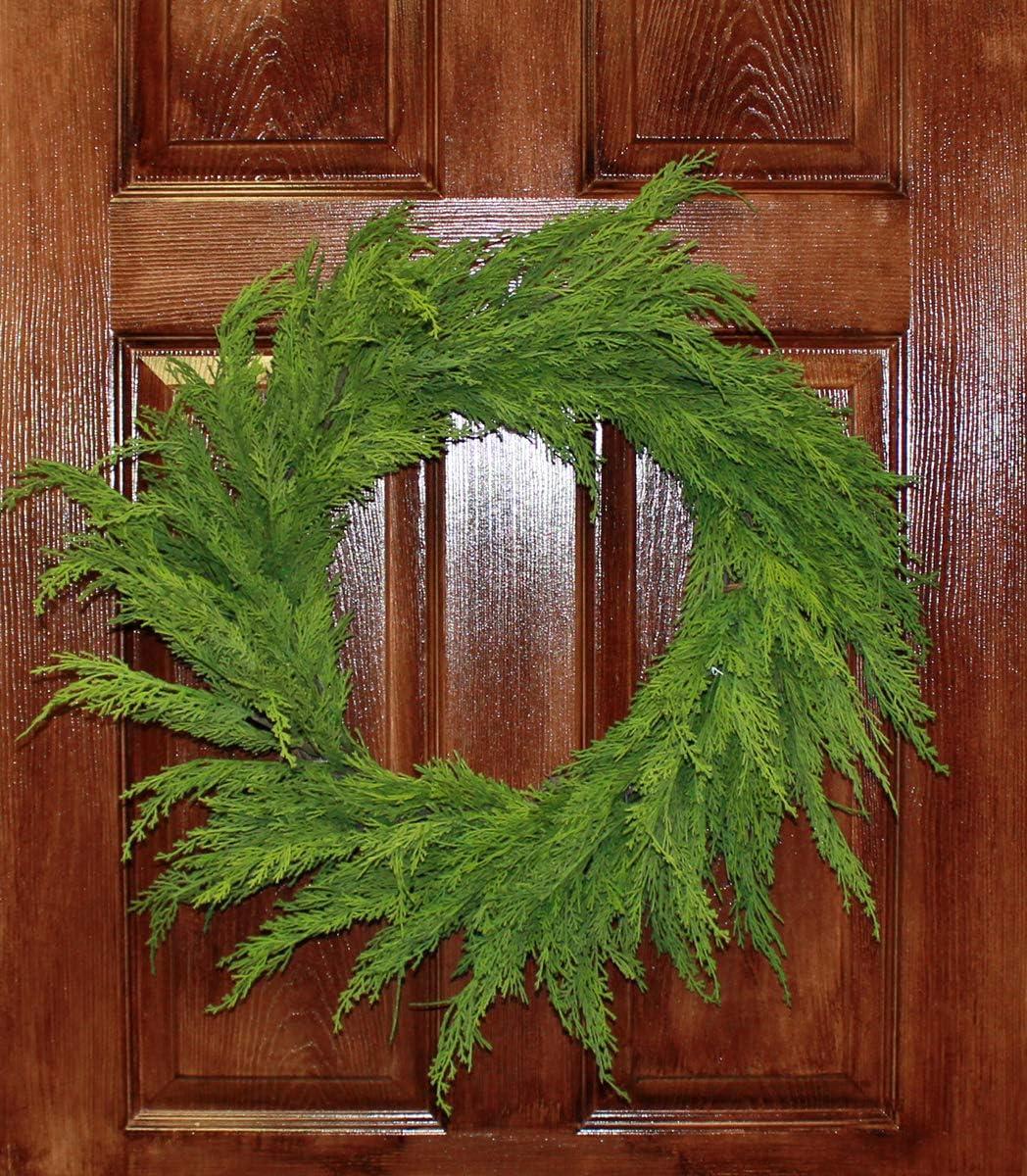 24" Green Artificial Cedar Wreath with Natural Twig Base