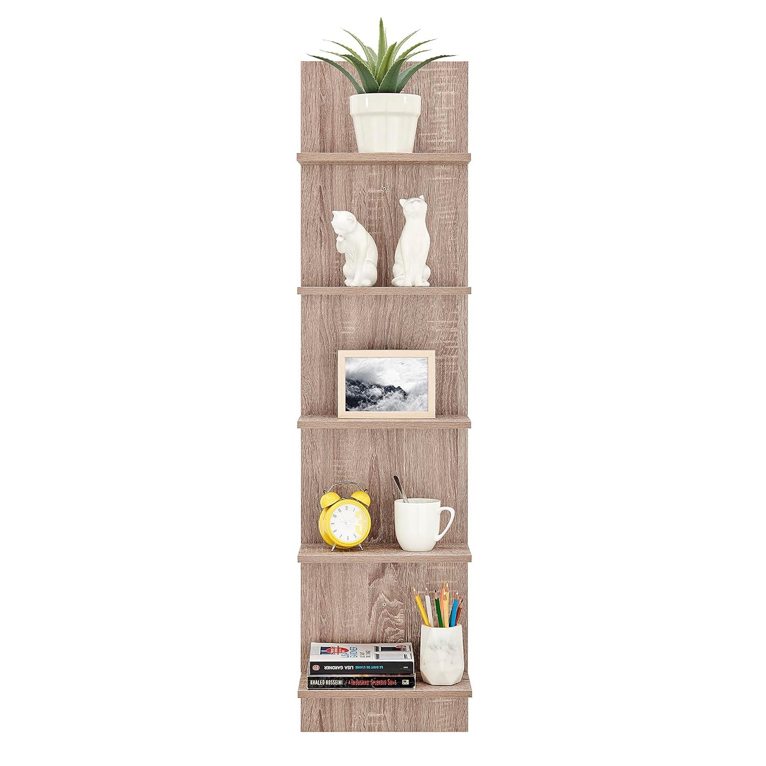 Danya B. 47" x 11.7" Wide Vertical Column Wall Shelf Weathered Oak: Mid-Century Laminated MDF, Iron Hardware