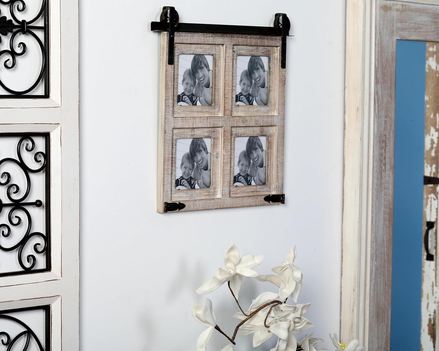 DecMode 4-Opening 5" x 5" Brown Wall Photo Frame with Metal Accent