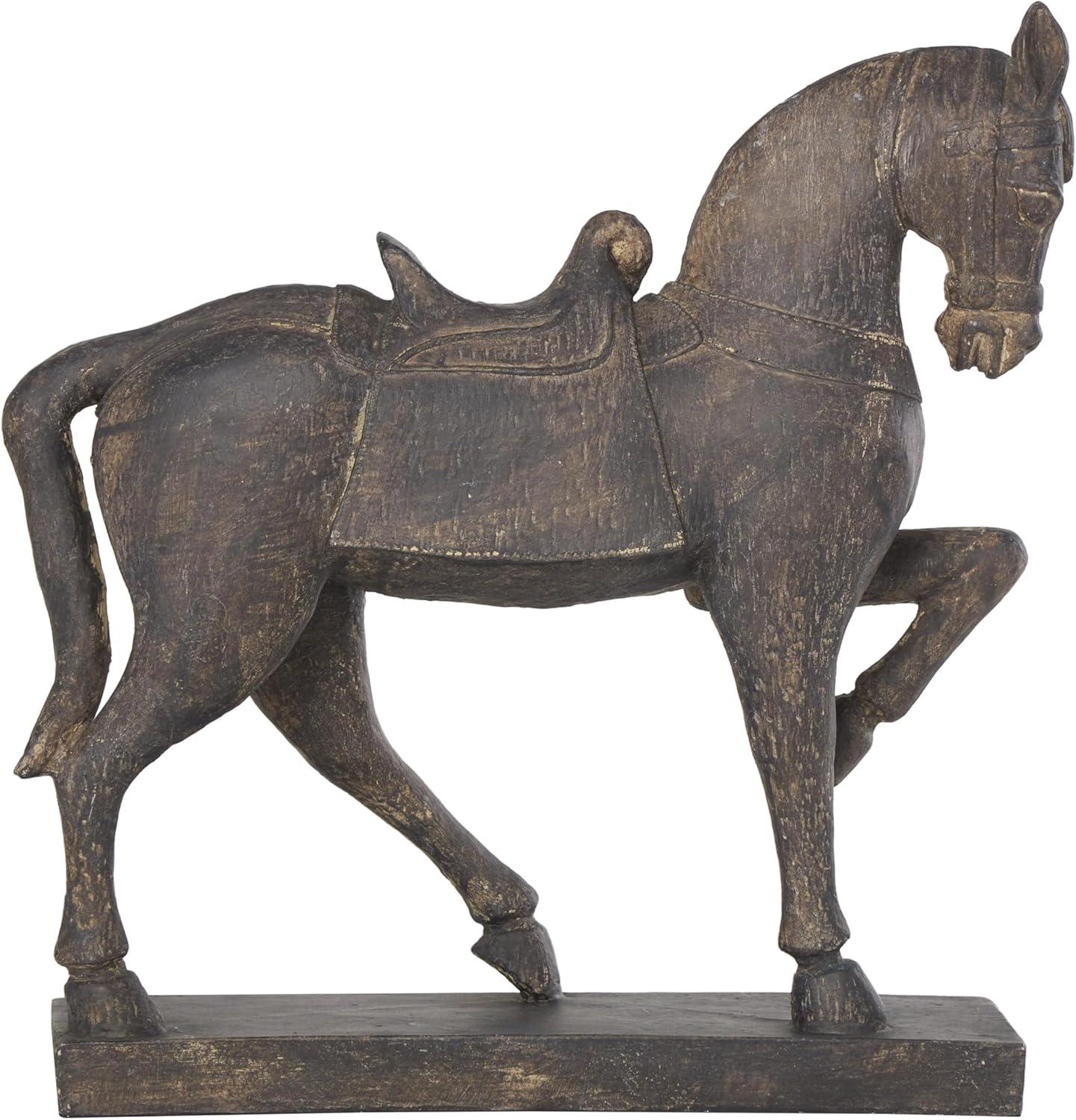 14" x 15" Brown Polystone Prancing Horse Sculpture, by DecMode