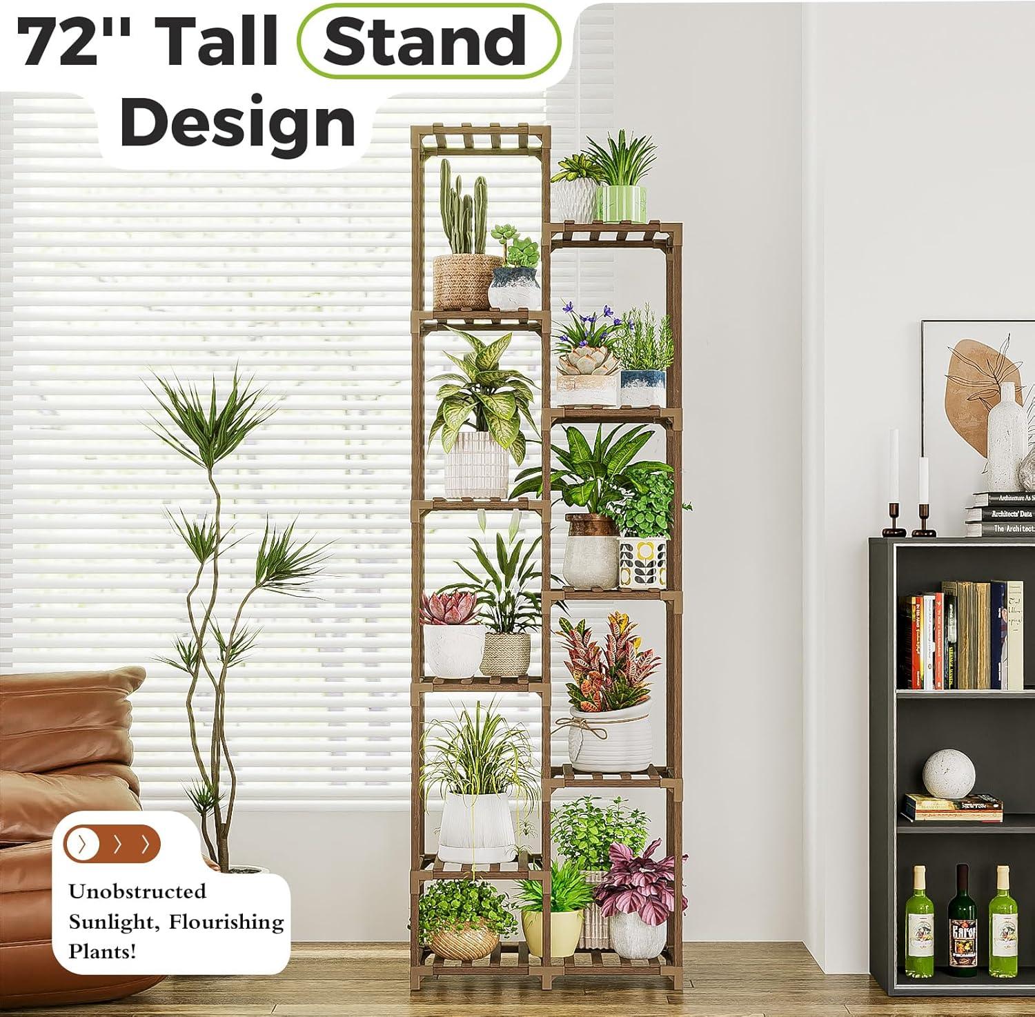 Tall Brown Manufactured Wood Tiered Plant Stand