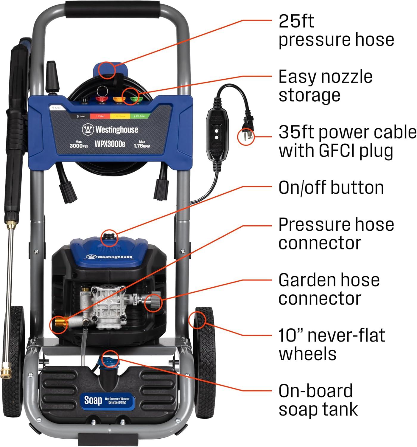 Westinghouse 3000 PSI Electric Pressure Washer with Soap Tank