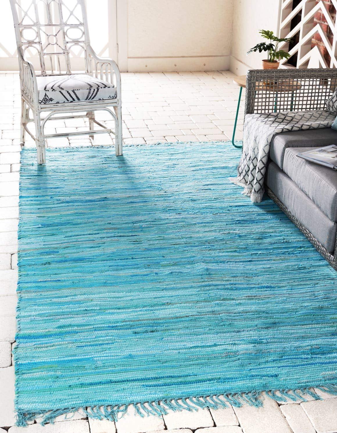 Handmade Light Blue Synthetic Braided Reversible Rug