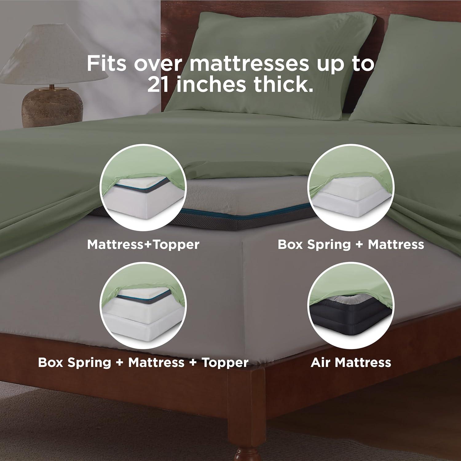 Bedsure Deep Pocket Queen Sheets Set - Fits Mattresses Up to 21 Inches Thick - 4 Piece GentleSoft Bed Sheets, Moisture Wicking, Soft & Cooling Bedsheet & Pillowcases, Easy & Secure Fit, Sage Green