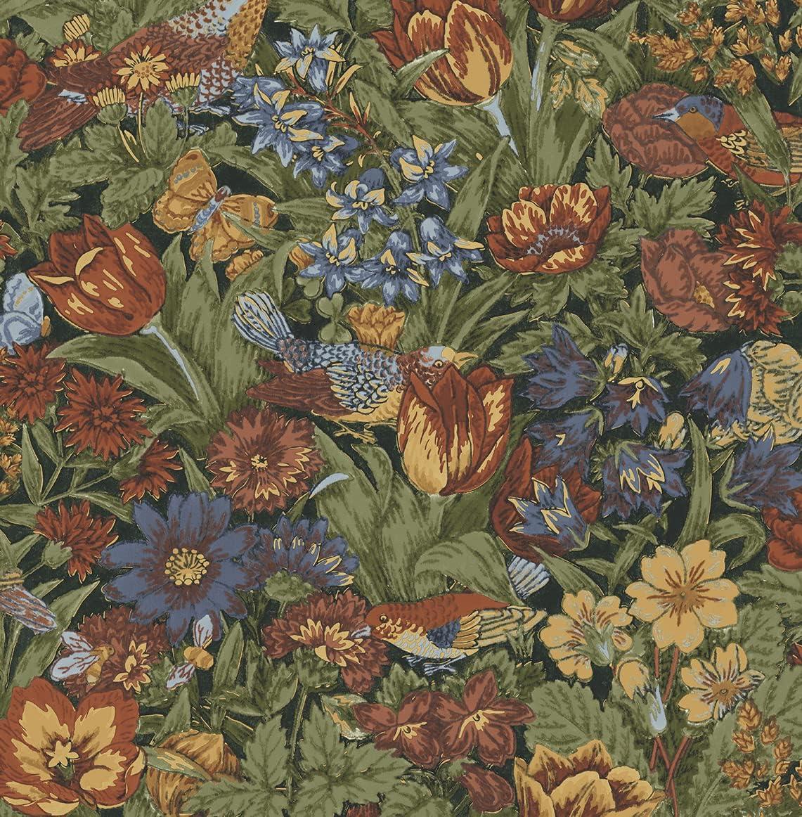 NextWall Russet and Riverside Bird Floral Peel and Stick Wallpaper