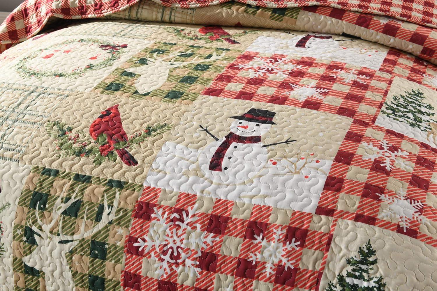 Christmas Quilt Set, Reversible Bedspread Coverlet, Lightweight Bed Cover, 1 Quilt 2 Pillow Shams