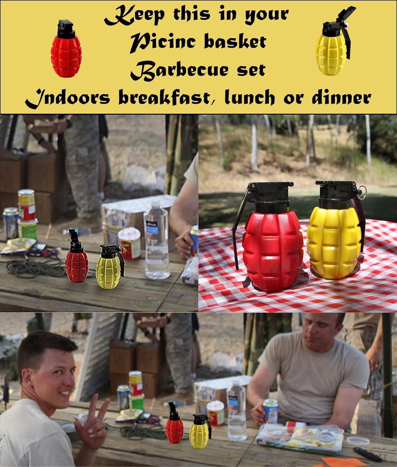 Caliber Gourmet Condiment Dispenser Set. Grenade Shape for BBQ Grill, Camping & Picnics, Ketchup Mustard Bundle Set, Red & Yellow, Home & Kitchen,Tactical Combat Design,Squeeze Bottles, Christmas Gift