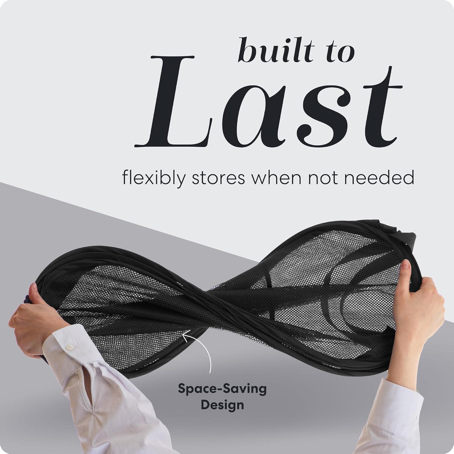 Collapsible Mesh Pop Up Laundry Baskets with Wide Opening and Side Pocket – Laundry Hamper, Breathable, Sturdy, Foldable, and Space-Saving Design for Clothes and Storage (Black)