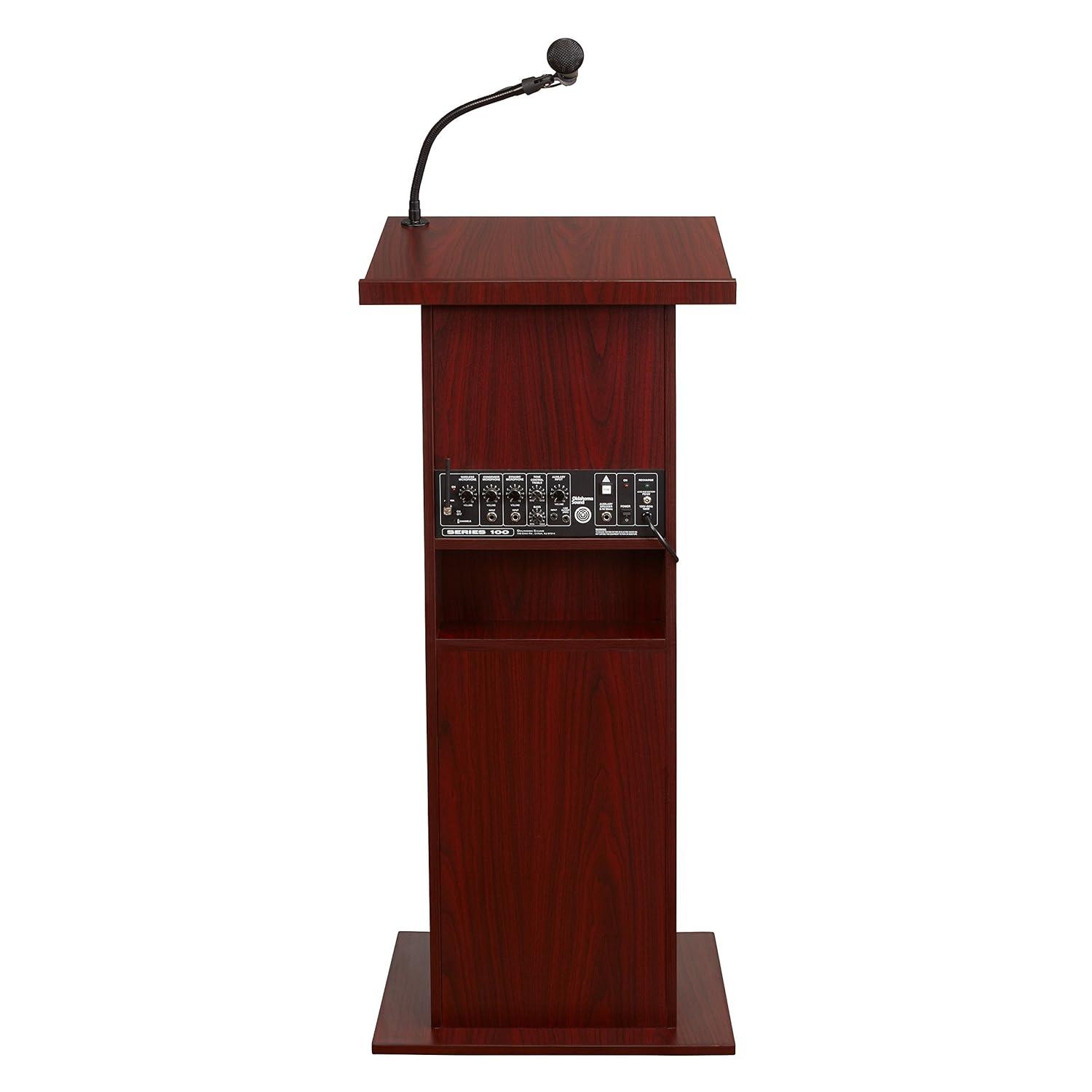 Mahogany Multimedia Sound Lectern with Microphone