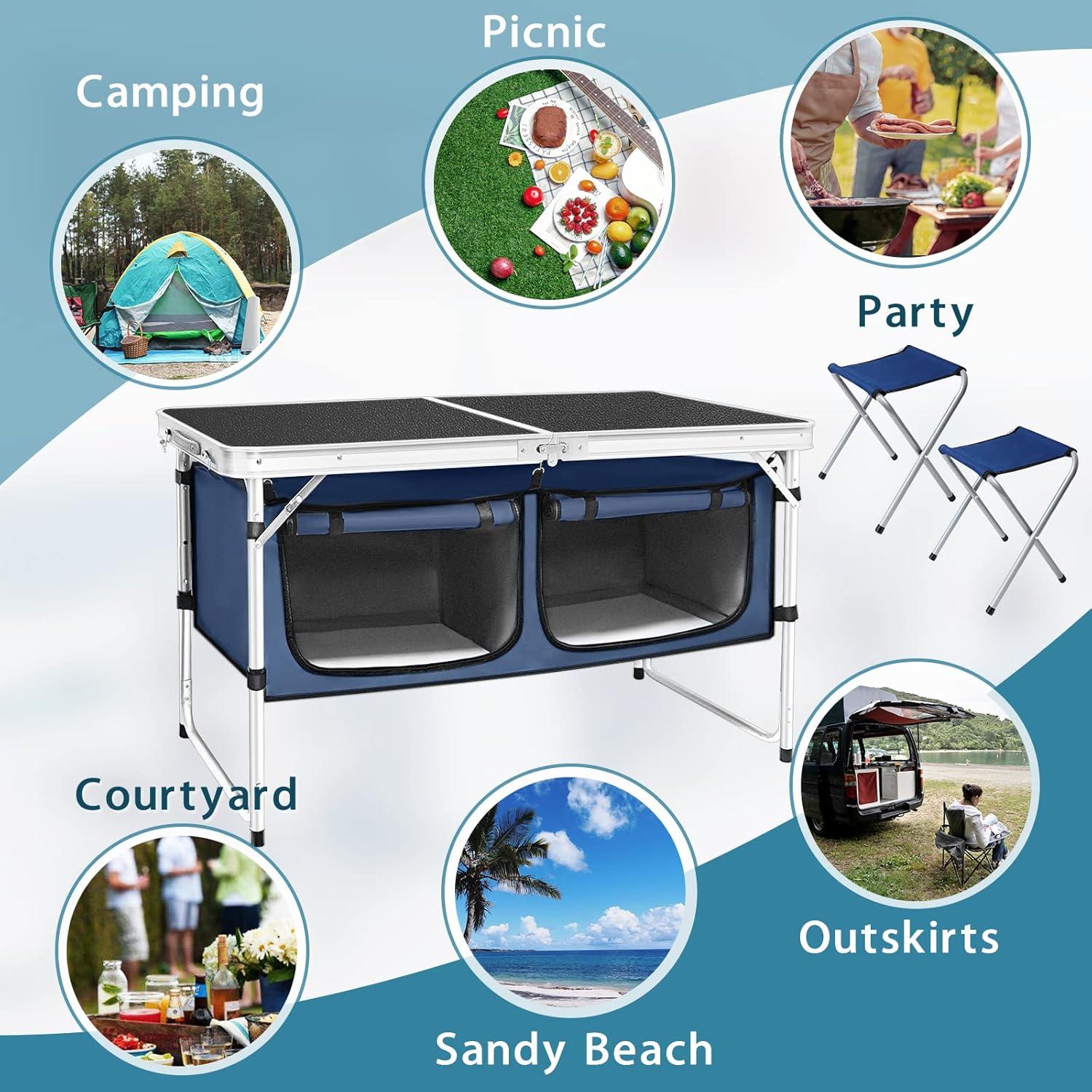 Camping Folding Table - Portable and Lightweight Table with Storage for Outdoor Activities. Perfect for Camp, Picnic, and BBQ.