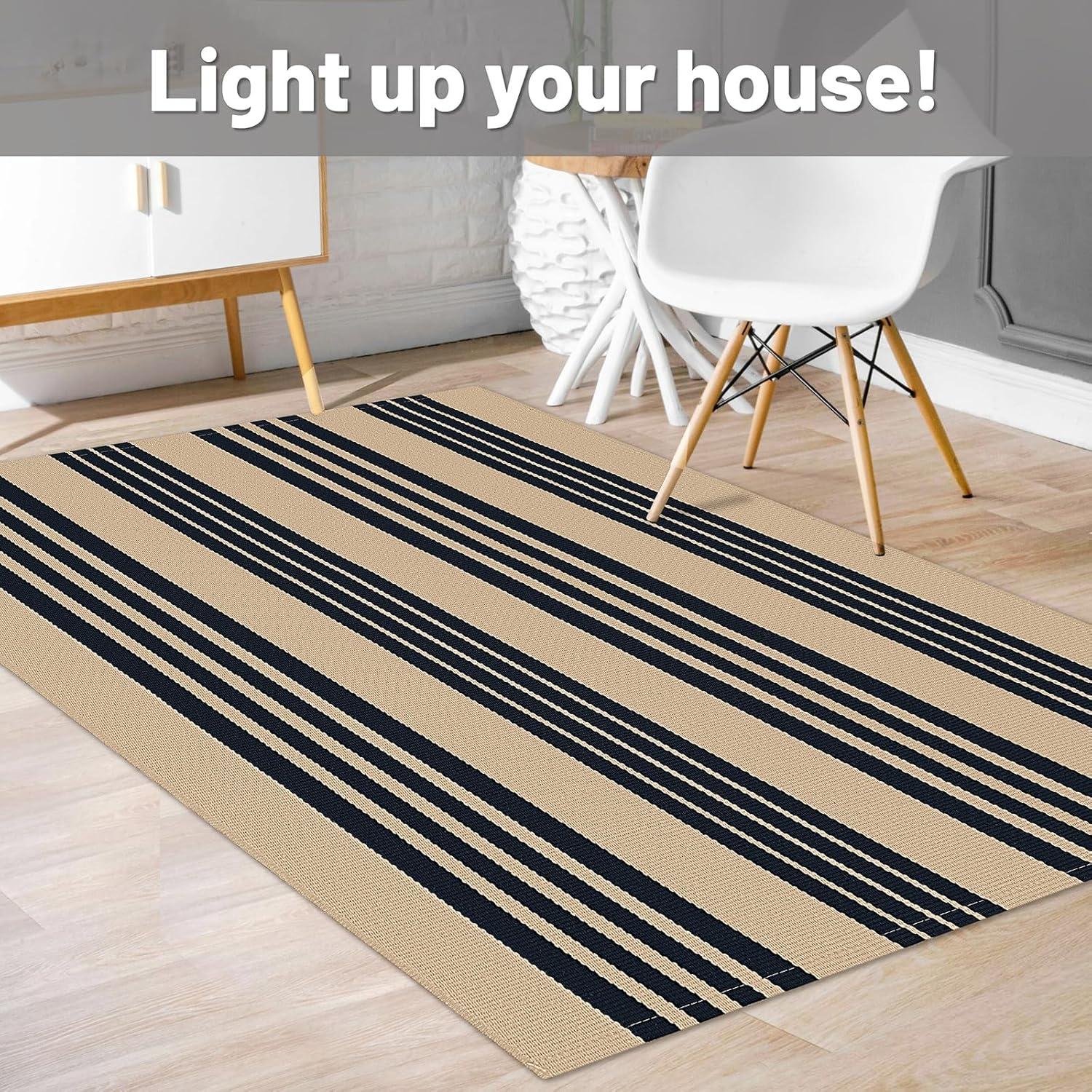 IOHOUZE Navy and White Striped Rug 2'x3' Front Door Rugs, Small Washable Area Rug for Front Porch, Spring Summer Doormats Outdoor Indoor, Cotton Rugs for Entryway Porch Entrance