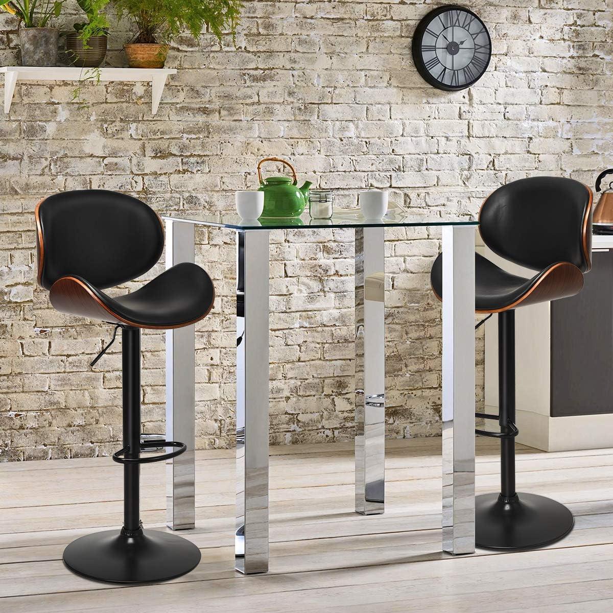 Set of 2 Adjustable Swivel Brown Metal Barstools with Curved Back