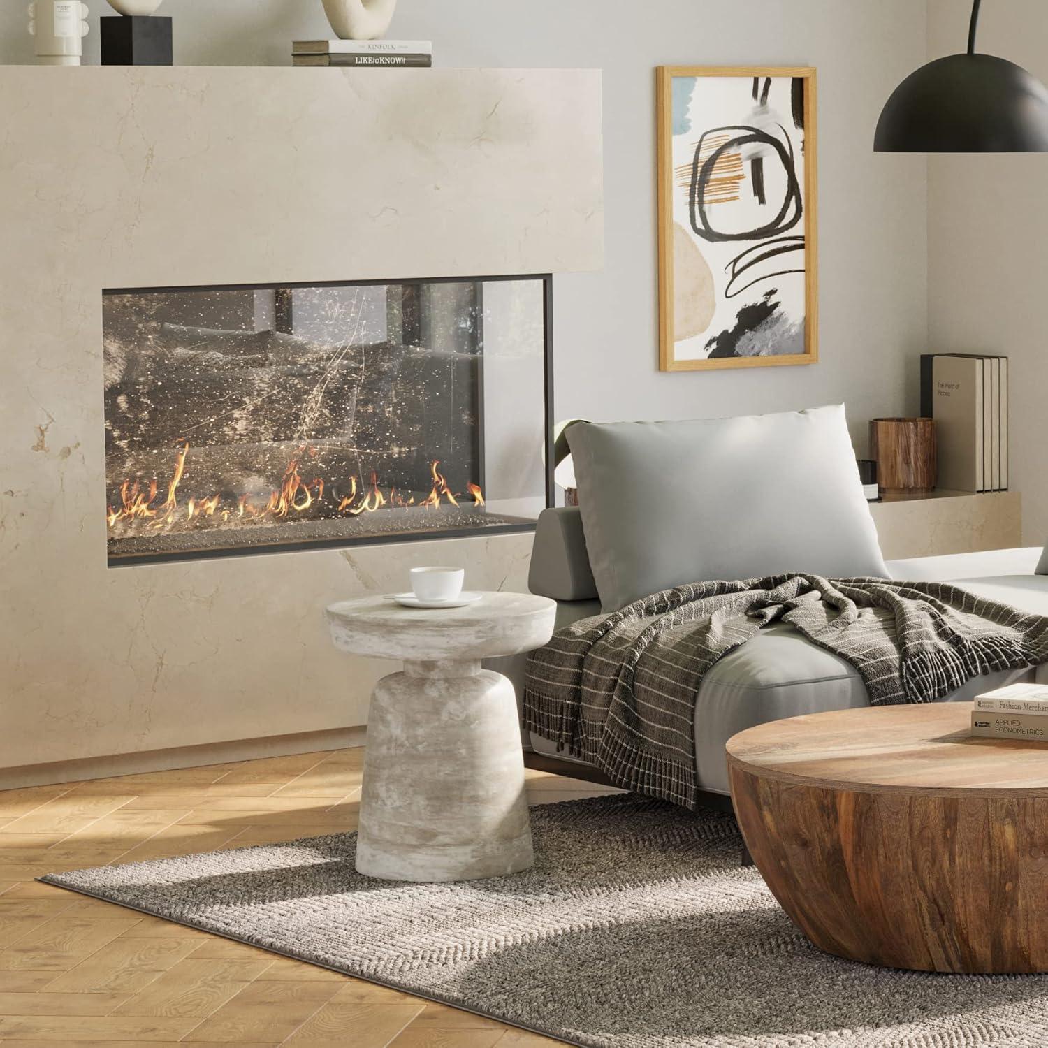 Simpli Home Robbie 16"W Solid Mango Wood Round Accent Table with Sculptural Design