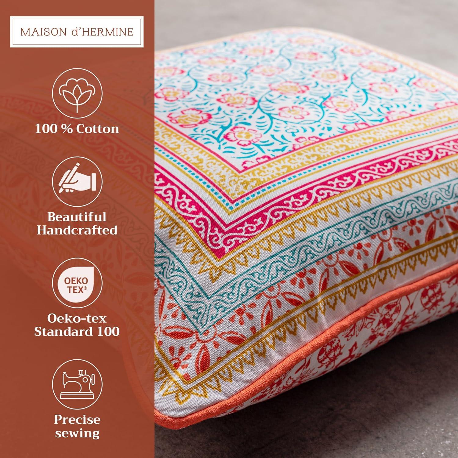 Maison d' Hermine Decorative Pillow Covers 18 x 18 Inch Square 100% Cotton Throw Pillow Covers with Invisible Zipper Cushion Case for Living Room Couch, Chair, Sofas, Bedroom, Home (Katmandou - Doda)