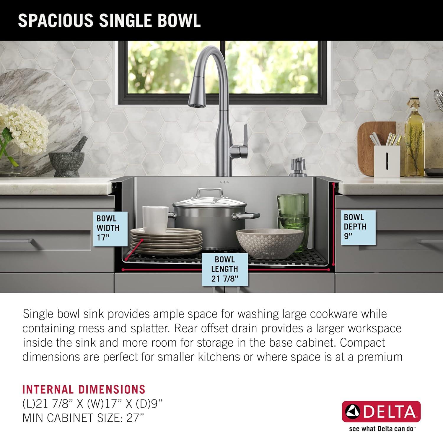 Delta Marca™ Drop-In Undermount Stainless Steel Single Bowl Kitchen Sink with Accessories