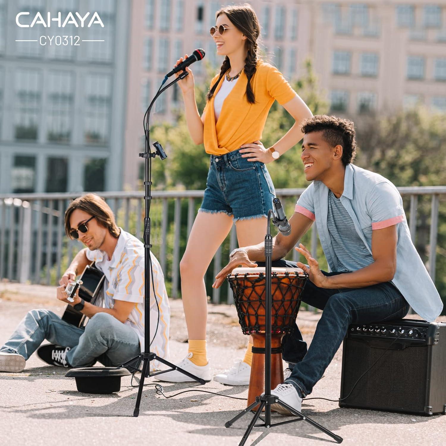 CAHAYA Dual-use Tripod Microphone Stand with Phone Holder Gooseneck Floor Mic Stand Portable with Carrying Bag and 2 Mic Clips for Singing Performance Wedding Stage Meeting Live CY0312