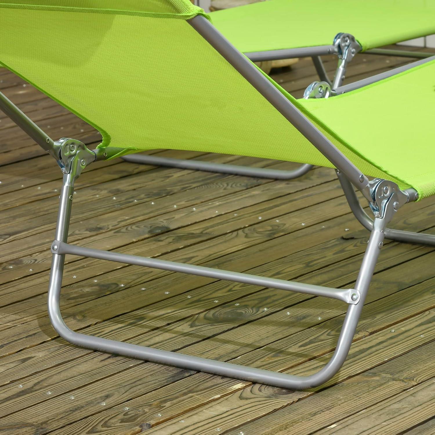 Outsunny Foldable Outdoor Chaise Lounge Chair, 5-Level Reclining Camping Tanning Chair with Breathable Mesh Fabric and Headrest, Green