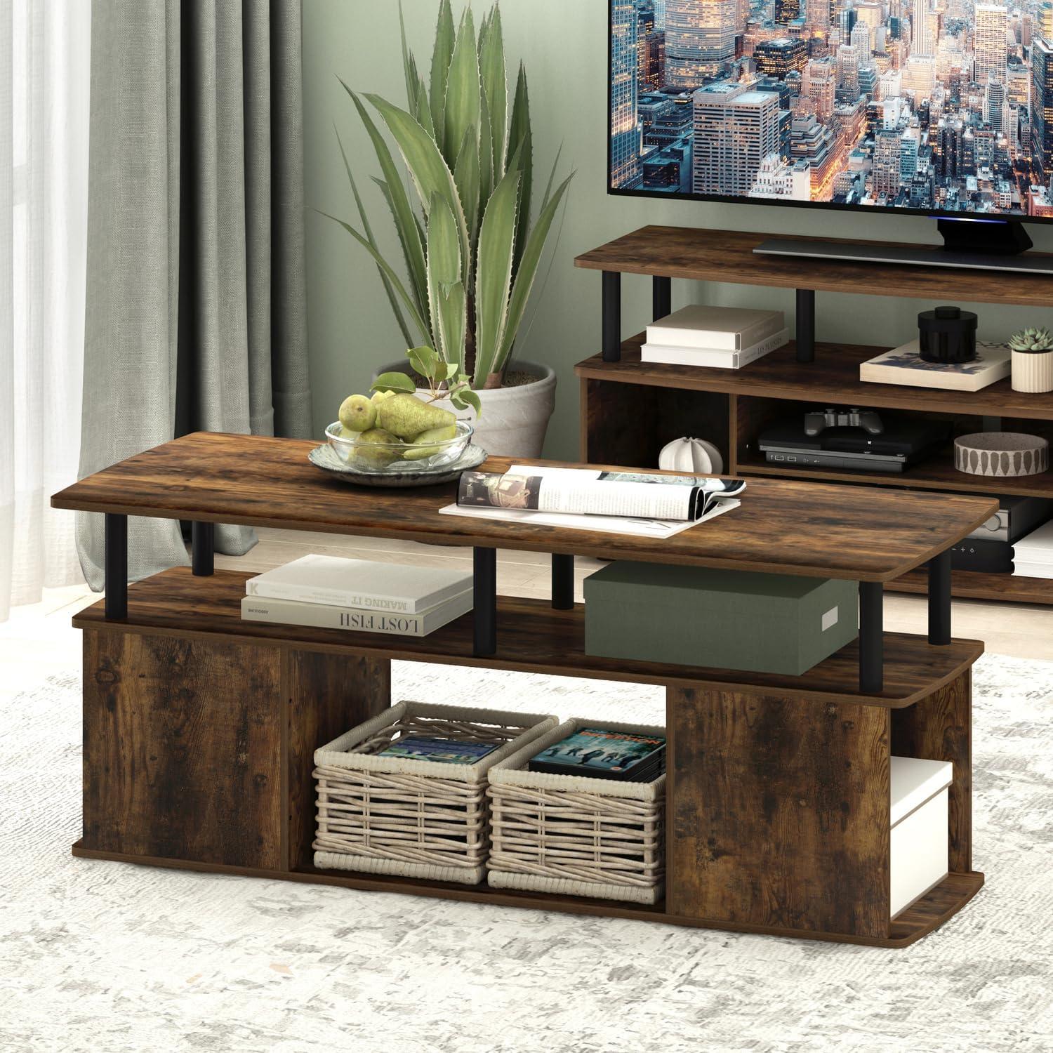 Amber Pine Rectangular Wood Coffee Table with Storage