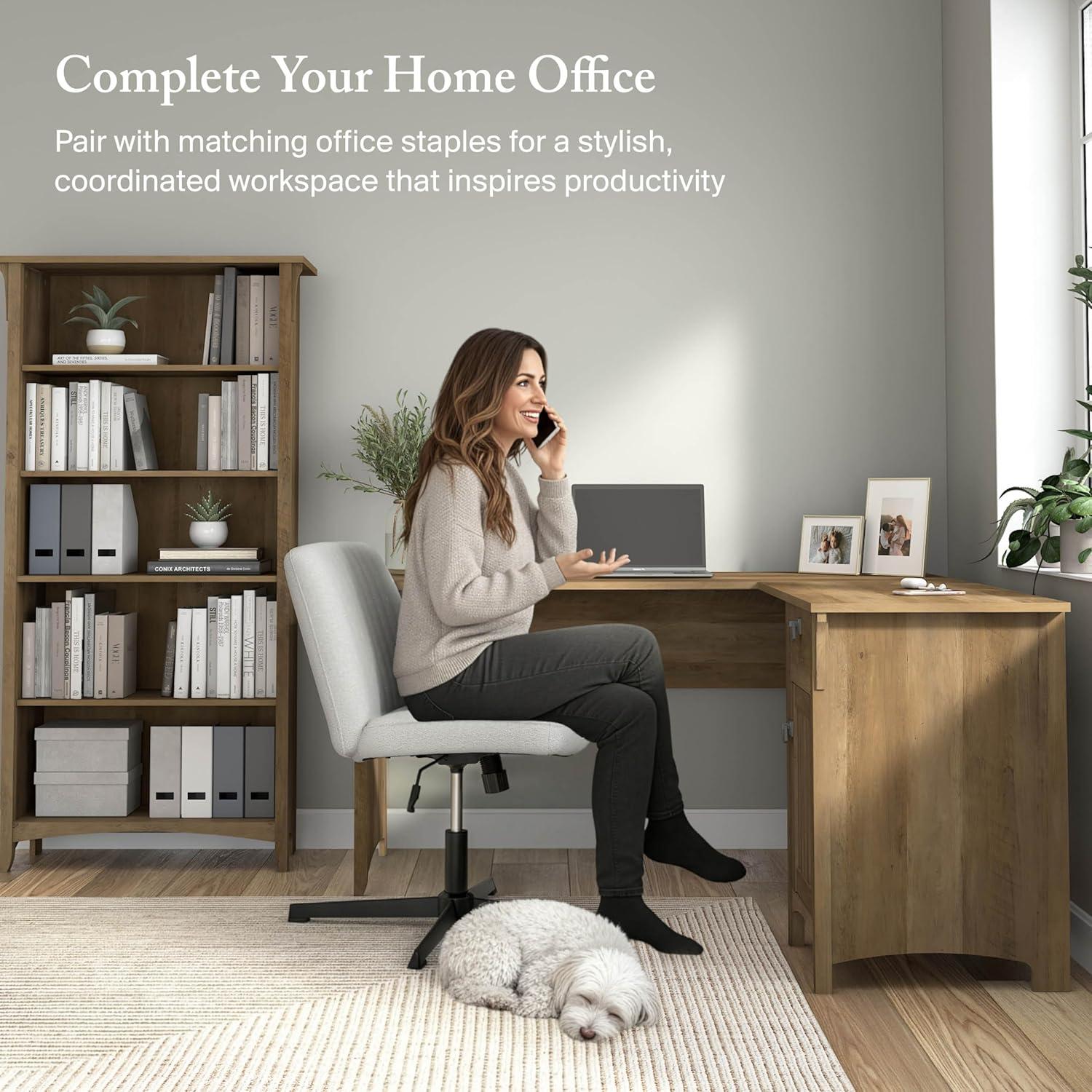 Bush Furniture Salinas 60" L Shaped Desk with Storage, Reclaimed Pine