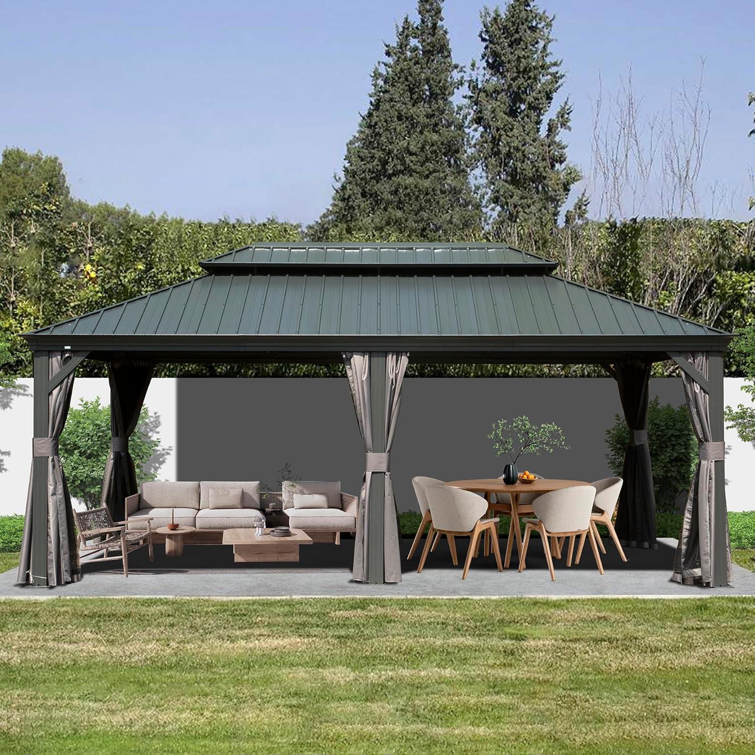 Domi 12' x 18' Gray Aluminum and Steel Hardtop Gazebo