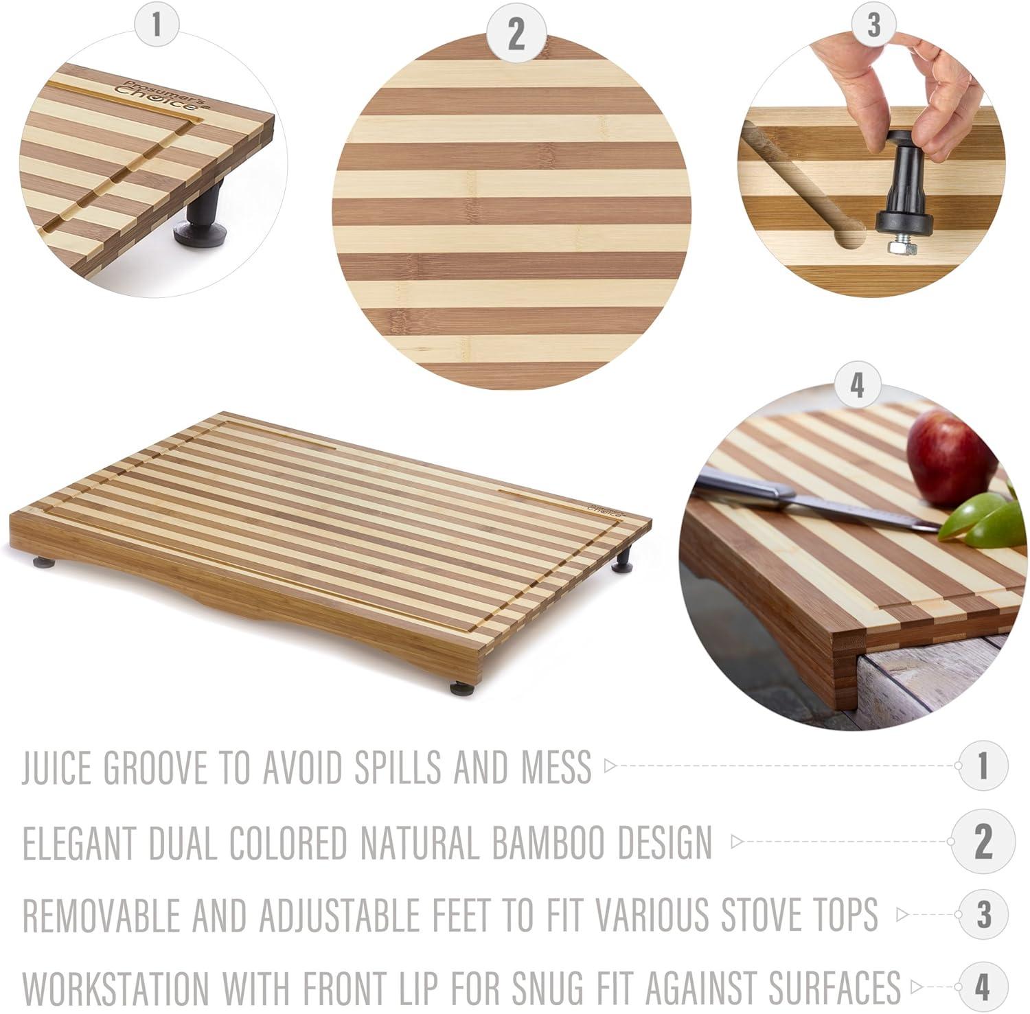 Prosumer's Choice Bamboo Stovetop Cover Cutting Board with Adjustable Legs - Large Size