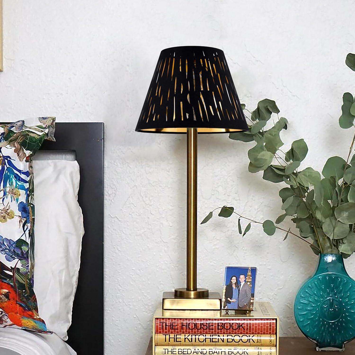 GO&SO Set of 2 Small Black Drum Lamp Shades, 5" Top x 9" Bottom x 6.4" High (Spider), Laser Etching Fabric Lamp Shades for Table, Floor, Wall Lamps -No Assembly Required, Modern Replacement Lampshades