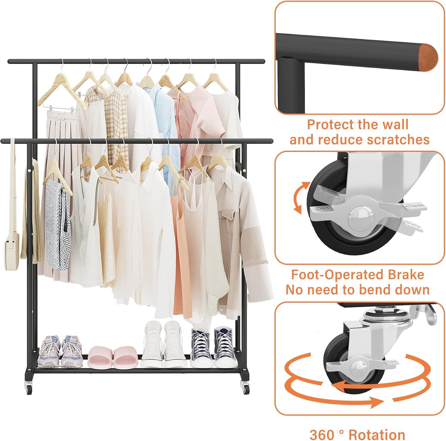 Portable Rolling Clothes Rack - 3 Tier