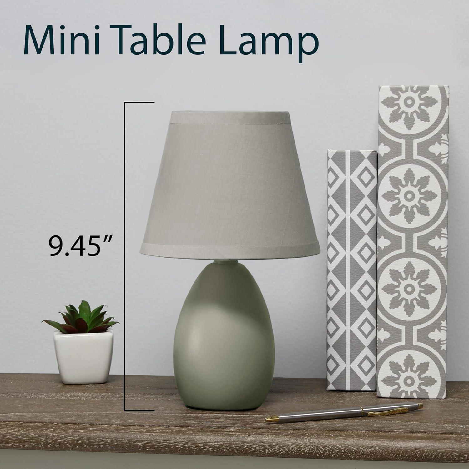 Simple Designs 9.45" Mini Egg Oval Ceramic Table Lamp with Matching Shade (Includes LED Light Bulb) Gray