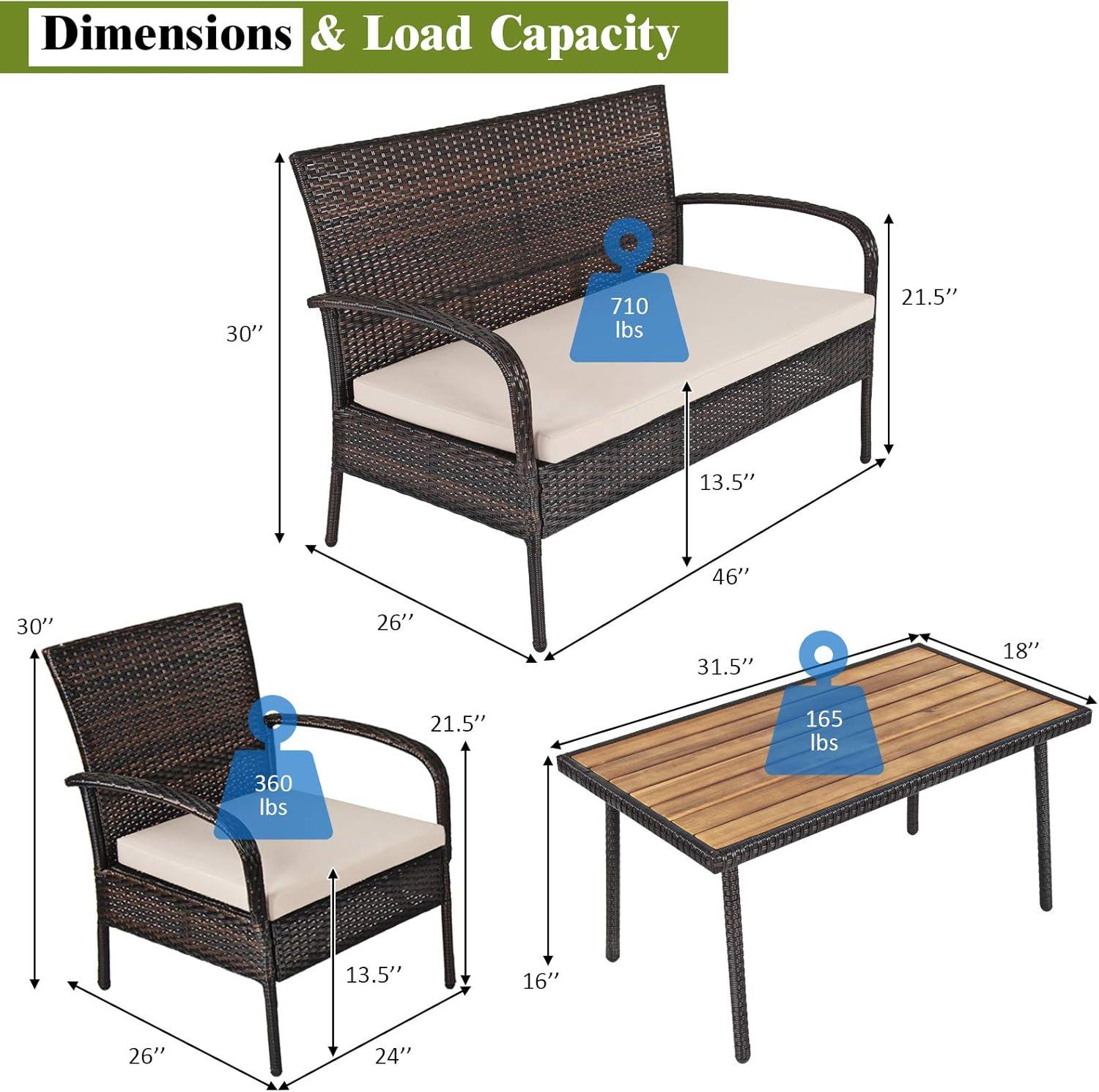 Tangkula 4PCS Cushioned Rattan Patio Conversation Set Outdoor Furniture Set