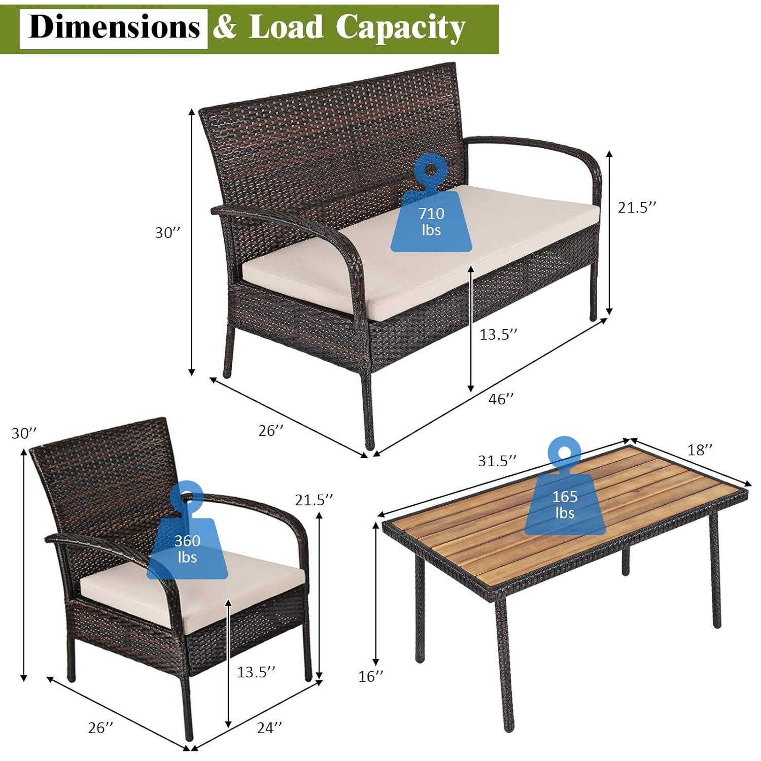 Tangkula 4PCS Cushioned Rattan Patio Conversation Set Outdoor Furniture Set