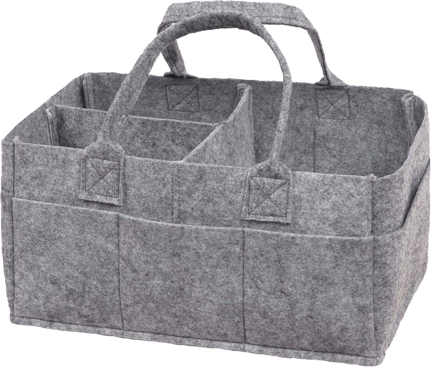 Gray Felt Baby Nursery Diaper Storage Caddy with Handles