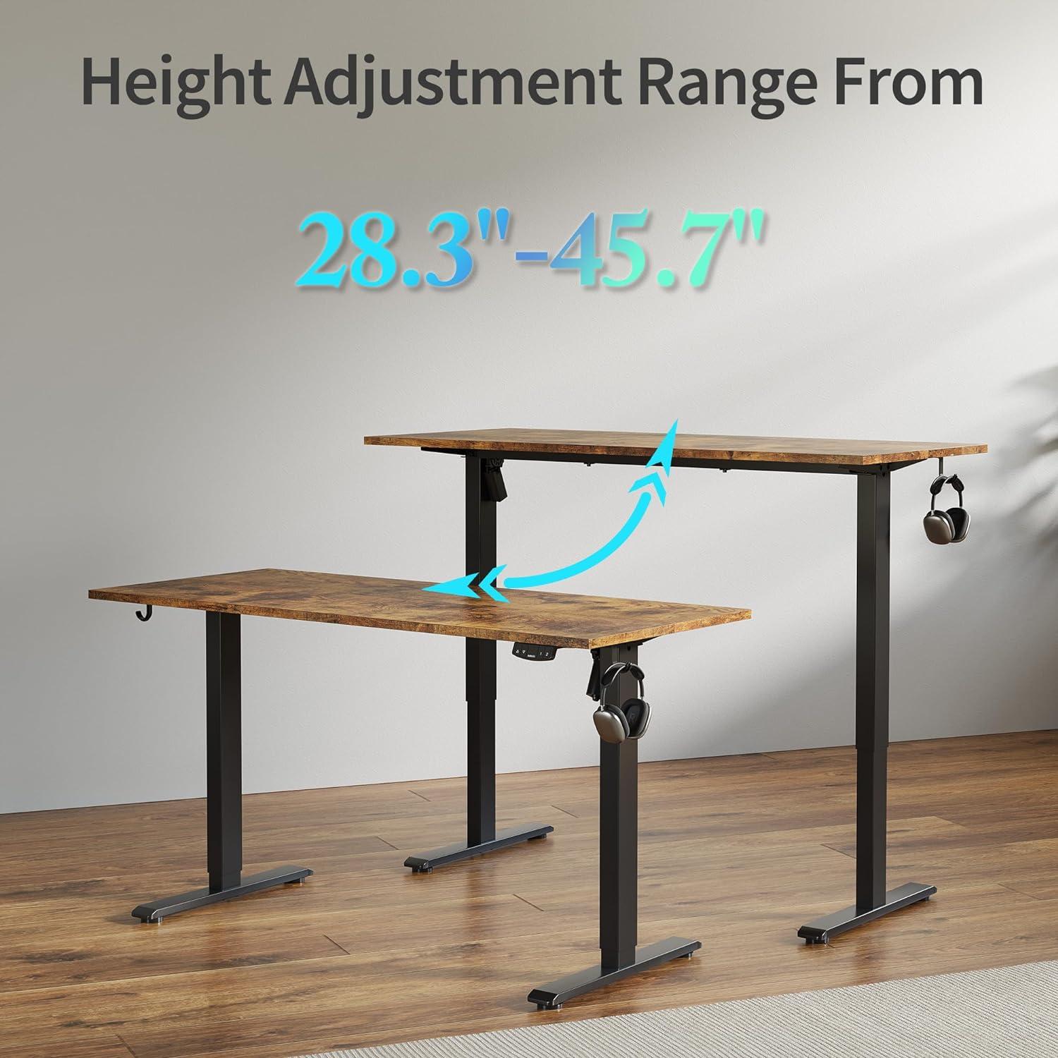 Rustic Brown Adjustable Height Standing Desk with Cup Holder and Headphone Hook