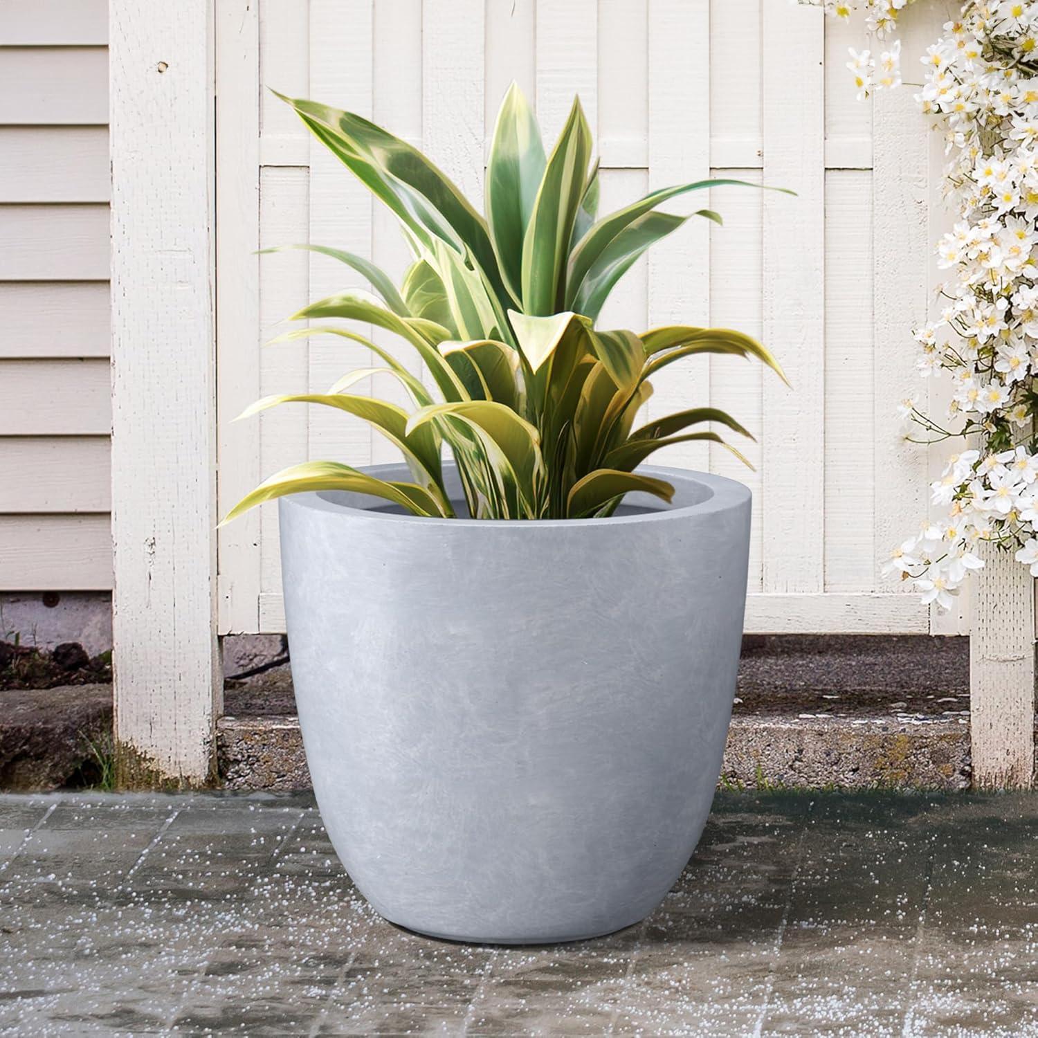 Slate Gray Round Concrete Indoor Outdoor Planter