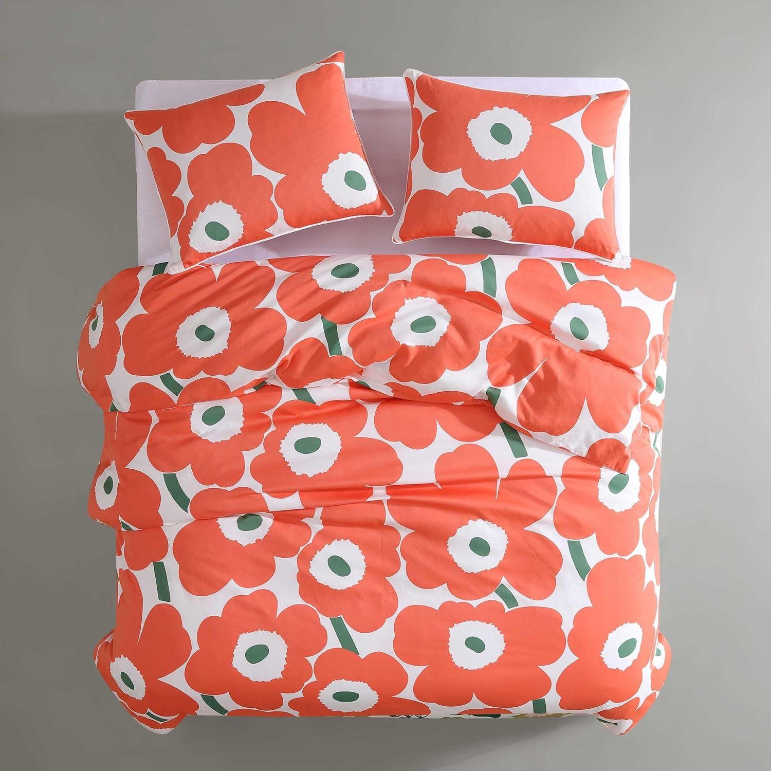 Unikko Orange and White Organic Cotton Queen Duvet Cover Set