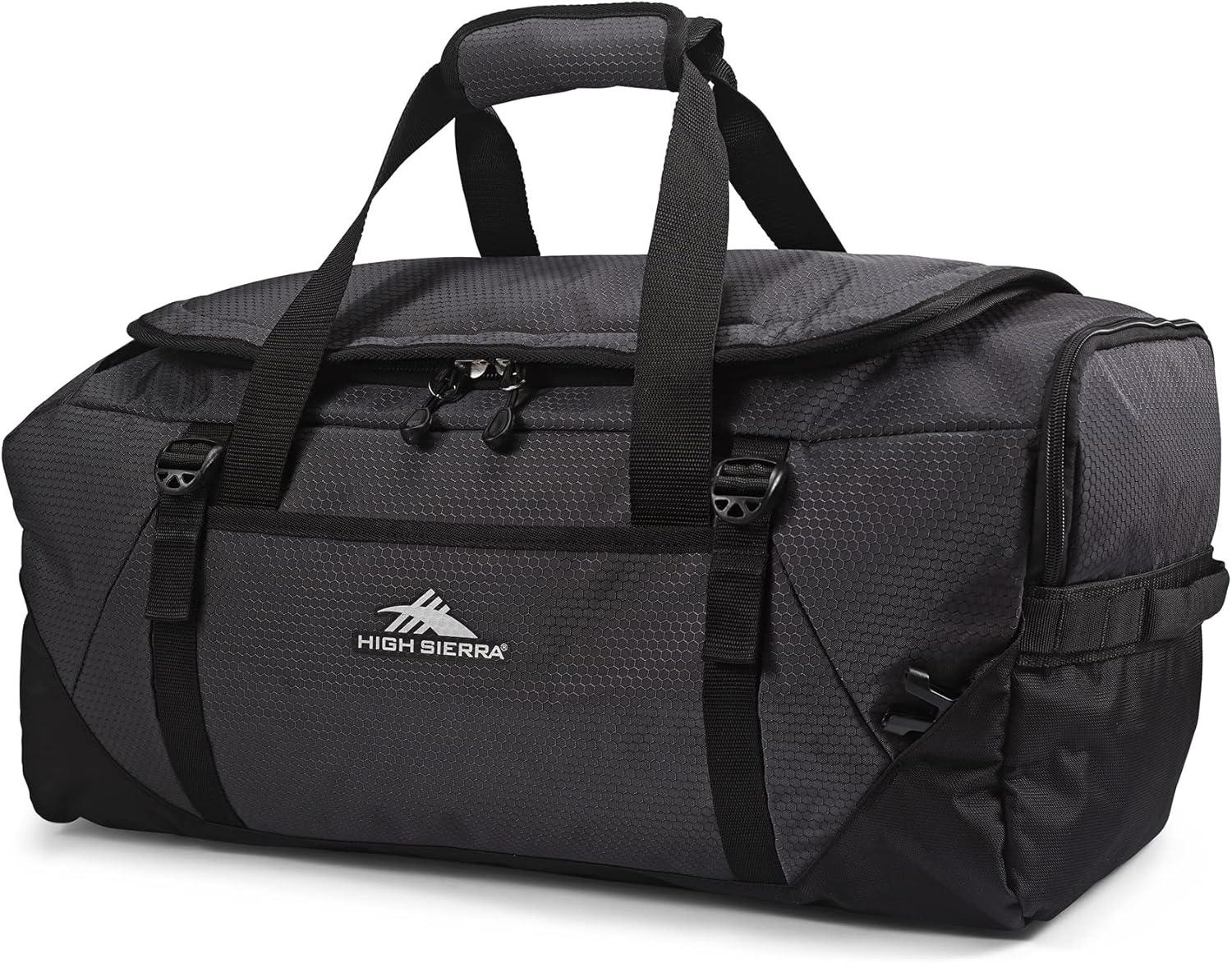 High Sierra Fairlead Zipper Closure Travel Duffel Bag Backpack with Padded Handles and Quick Release Shoulder Straps, Mercury/Black