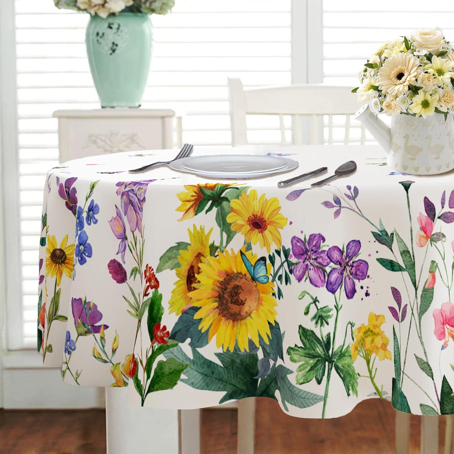 Oval Floral Watercolor Polyester Tablecloth, 60 x 84 inches