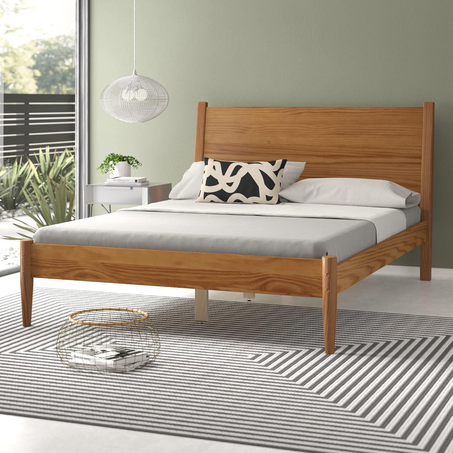 Camaflexi Castanho King Mid-Century Modern Pine Wood Platform Bed