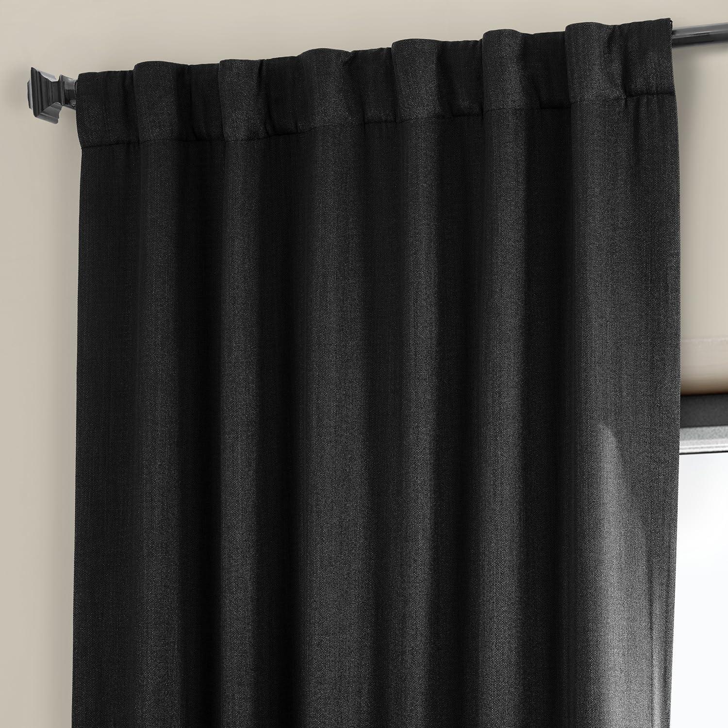 Essential Black Faux Linen Room Darkening Curtains 50W x 108L