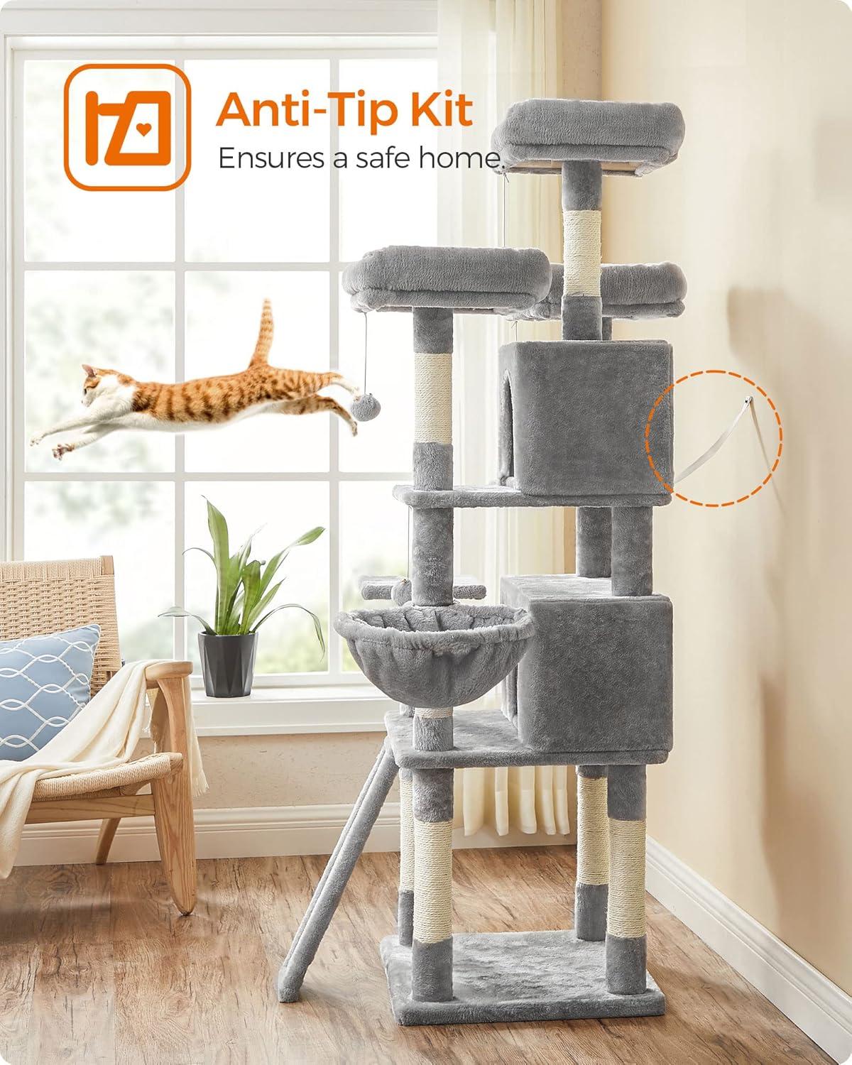 XXL Light Gray Plush and Sisal Cat Tree Tower