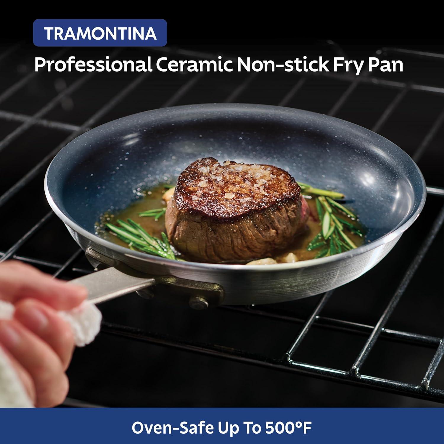 Tramontina Professional 12-Inch Ceramic Non Stick Large Frying Pan, Heavy-Gauge Aluminum Skillet with Nonstick Coating, Dishwasher and Oven Safe, Black