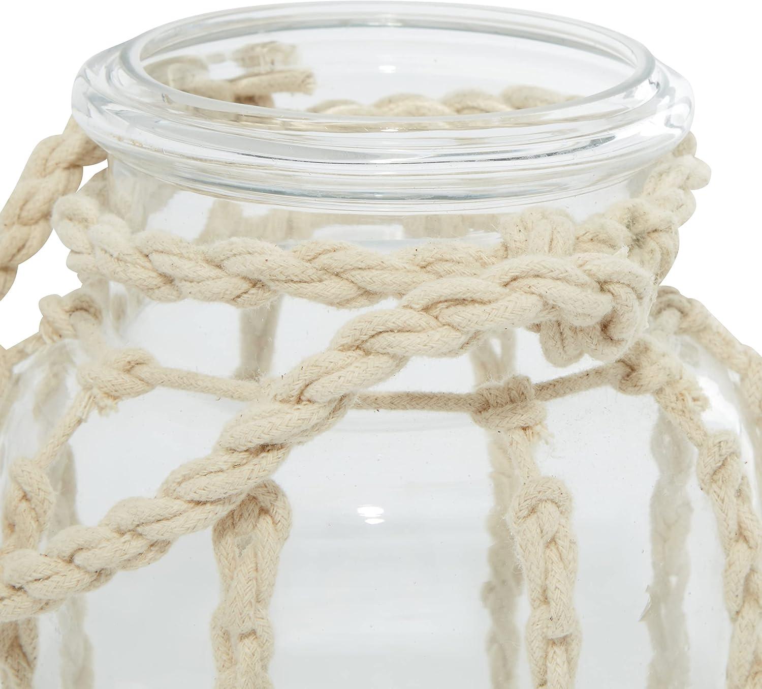 DecMode Clear Glass Decorative Candle Lantern with Rope Handle