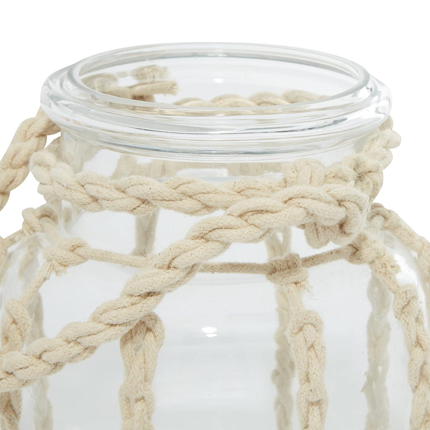 DecMode Clear Glass Decorative Candle Lantern with Rope Handle