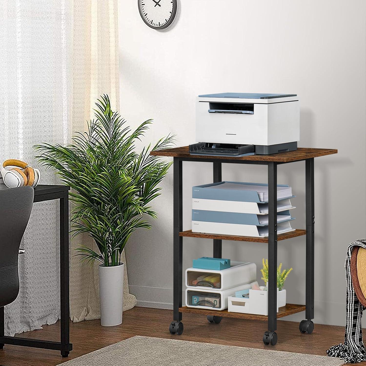 HOOBRO 25.2'' H X 16.5'' W X 11'' D Mobile Printer Stand with Adjustable Shelf