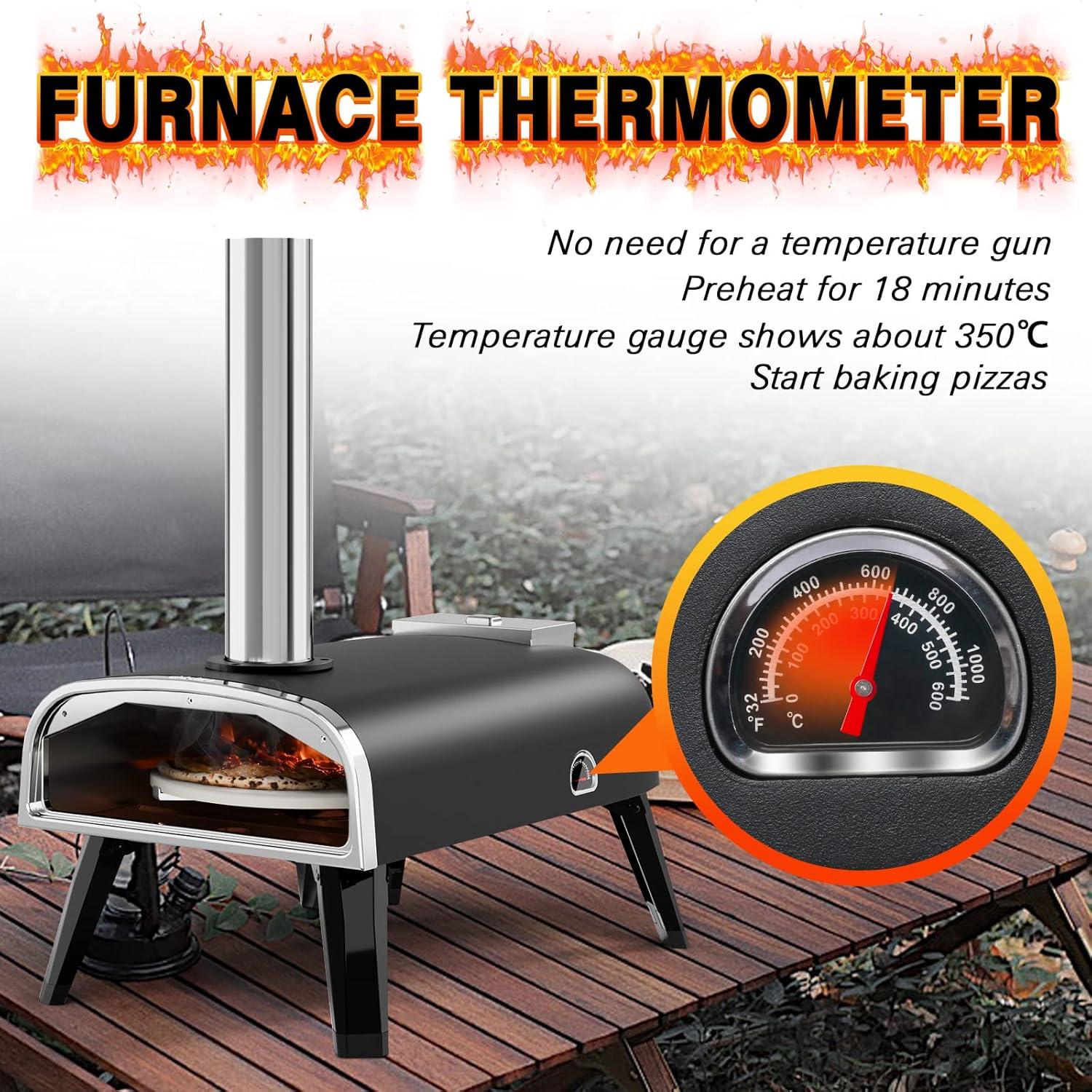 Portable Rotatable Wood Fired Outdoor Pizza Oven with Thermometer