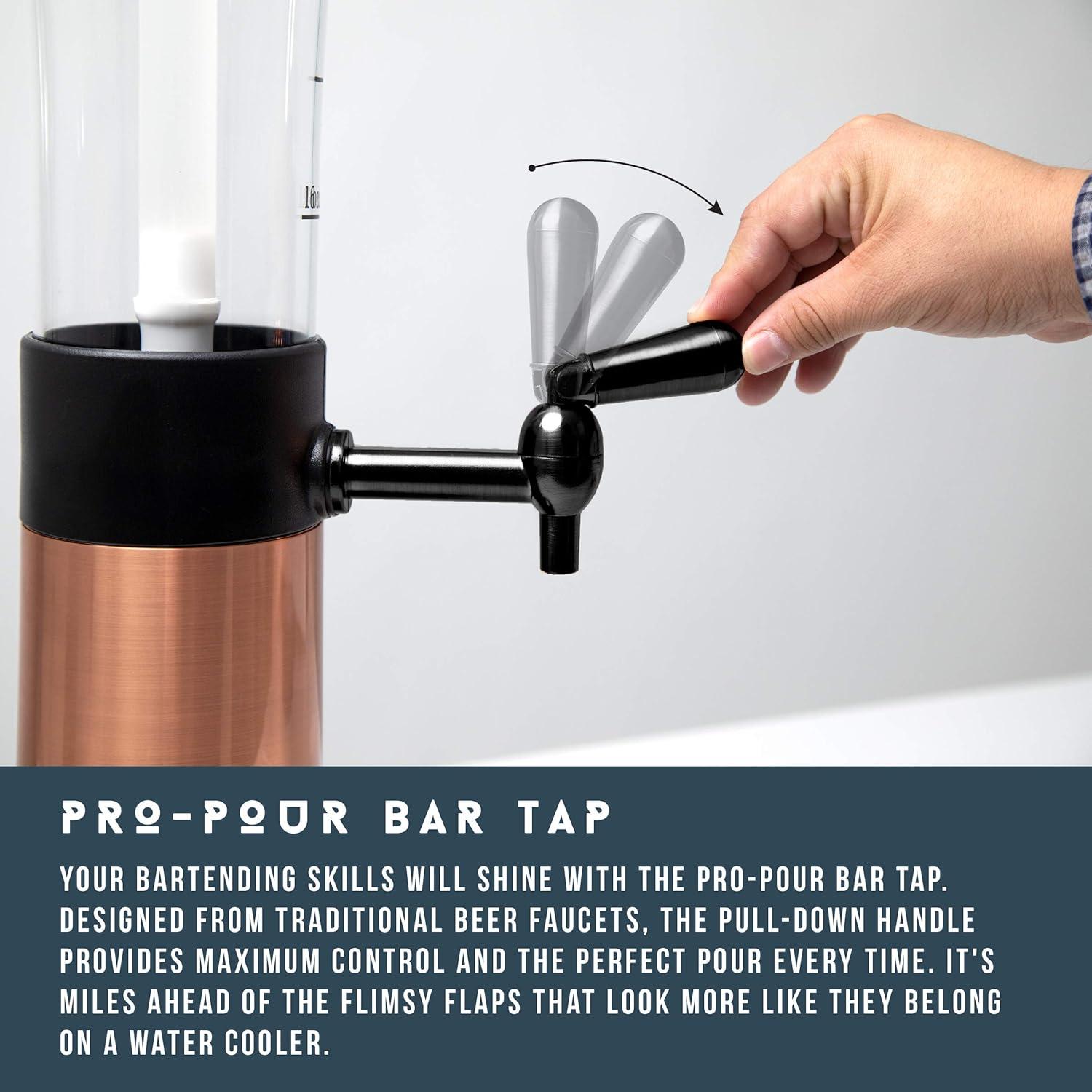 Hammer + Axe Beer Tower Drink Dispenser with Pro-Pour Tap and Freeze Tube to Keep Beverages Ice Cold, Perfect for Parties and Gameday, Home Bar Accessories, 2.75 Qt./2.6 L, Copper Finish